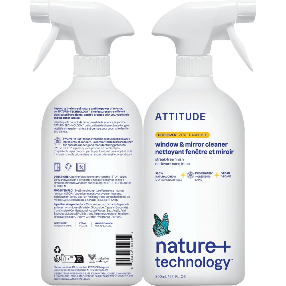 Attitude Nature+ Technology Window And Mirror Cleaner - Citrus Zest - 800 ml