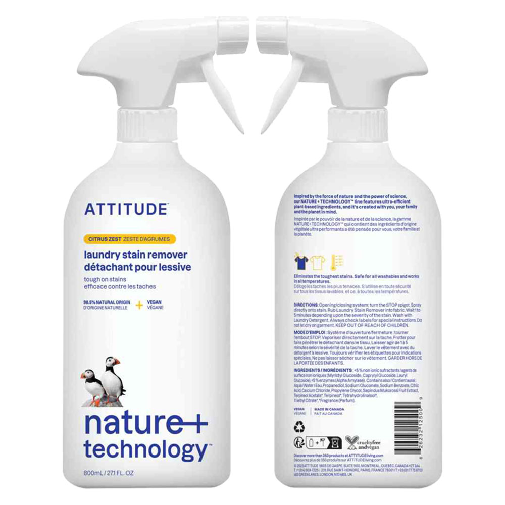Attitude Nature+ Technology Laundry Stain Remover - Citrus Zest - 800 ml