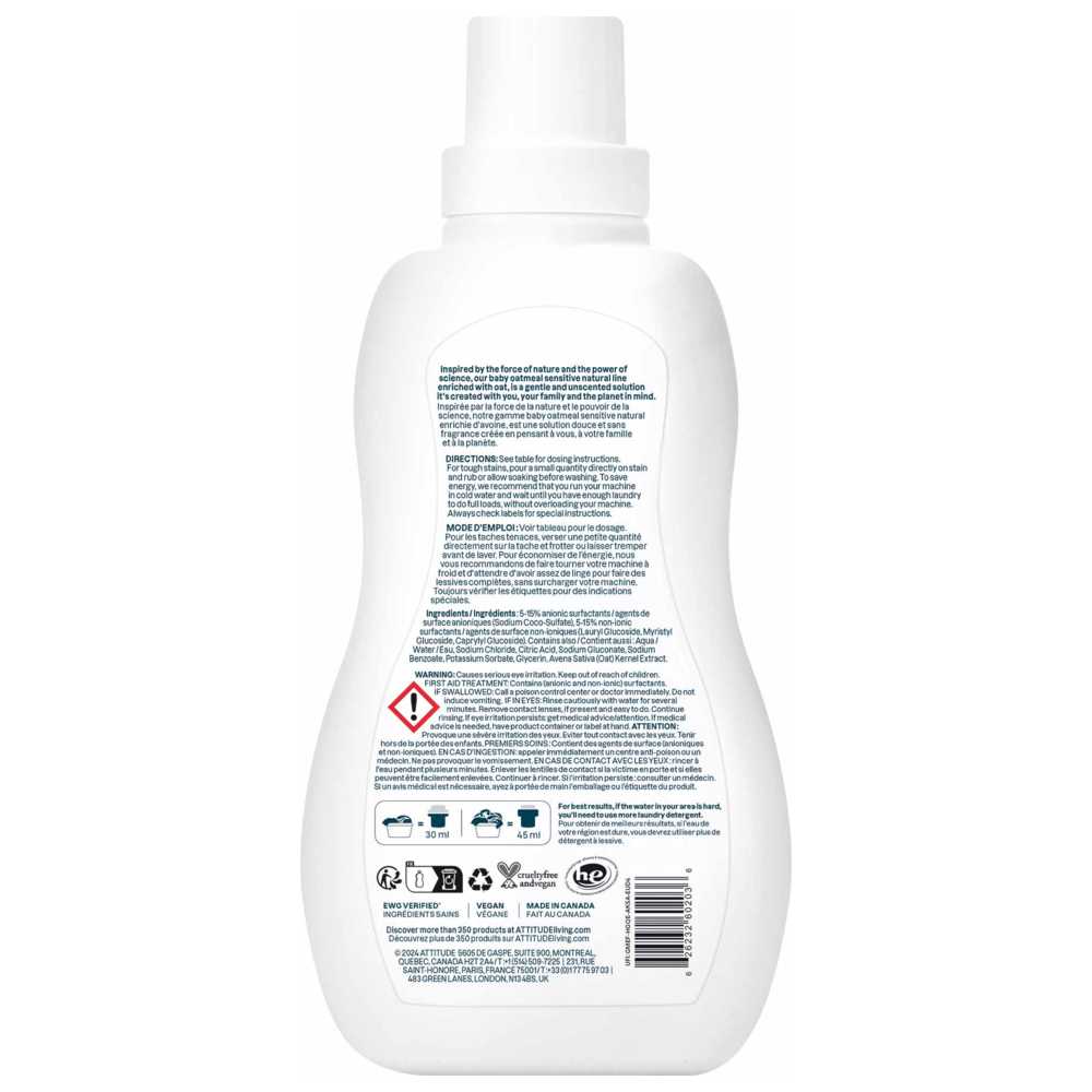 Attitude - Oatmeal Natural Baby Care Laundry Detergent - 35 Loads - 1 L