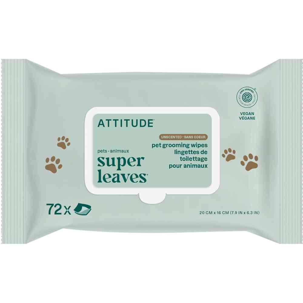 Attitude Super Leaves Pet Grooming Wipes - Unscented - 72 Wipes