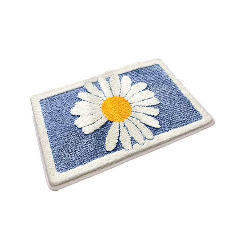 Mei Stylish - Plush Non Slip Bathroom Mat - Flower - Blue/White - 50x80cm
