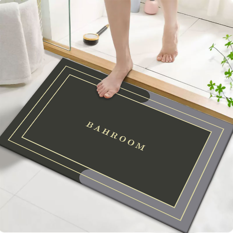 Mei Stylish - Diatom Mud Anti Slip Printed Bathroom Mat - Dark Grey - 50x80cm