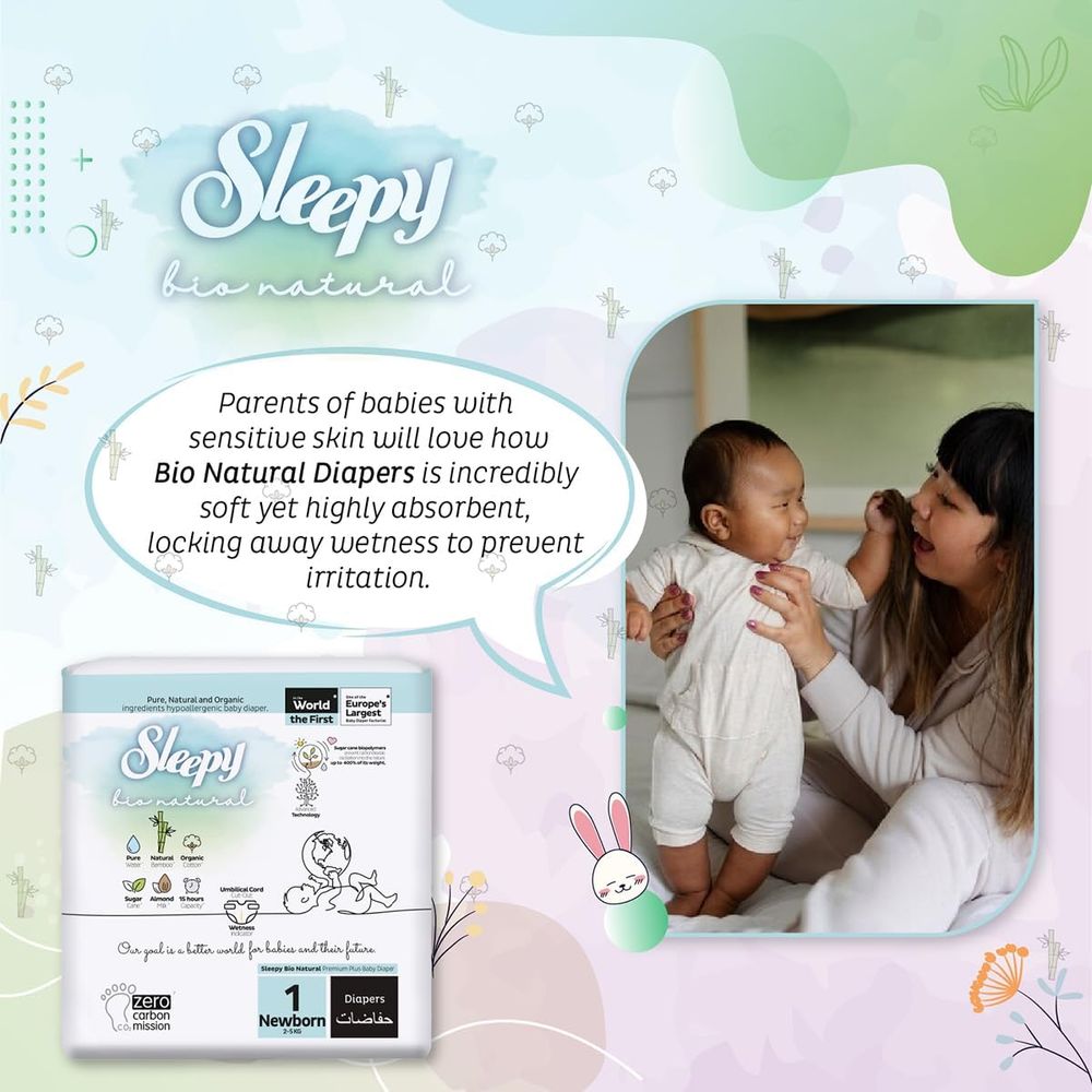 Sleepy - Bio Natural Premium Plus Baby Diaper - Size 1 Newborn - 2-5 kg - 100 Pcs