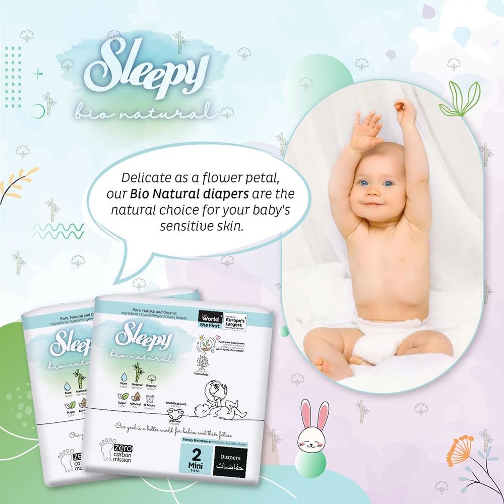 Sleepy - Bio Natural Premium Plus Baby Diaper - Size 2 Mini - 3-6 kg - 100 Pcs