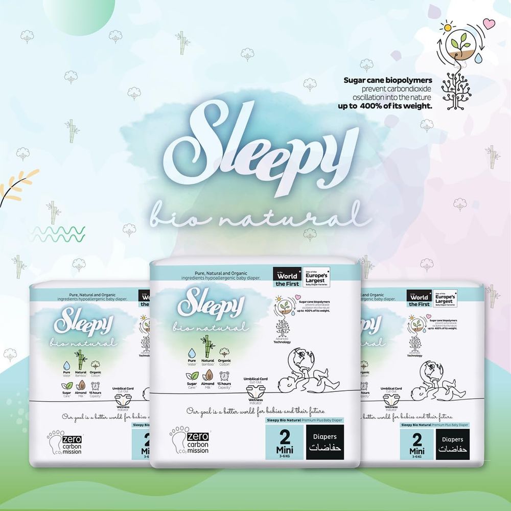 Sleepy - Bio Natural Premium Plus Baby Diaper - Size 2 Mini - 3-6 kg - 100 Pcs