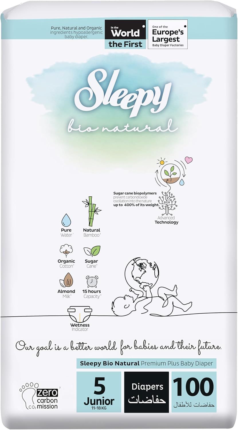 Sleepy - Bio Natural Premium Plus Baby Diaper - Size 5 Junior - 11-18 kg - 100 Pcs