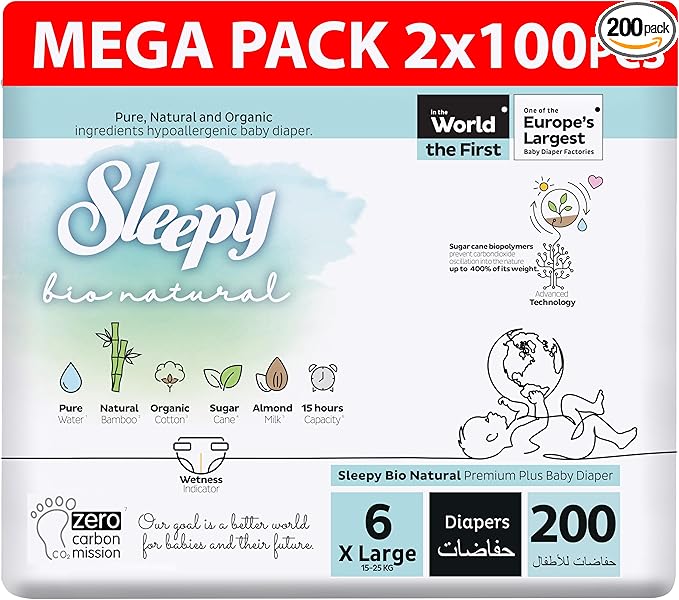 Sleepy - Bio Natural Premium Plus Baby Diaper - Size 6 XL - 15-25 kg - 200 Pcs