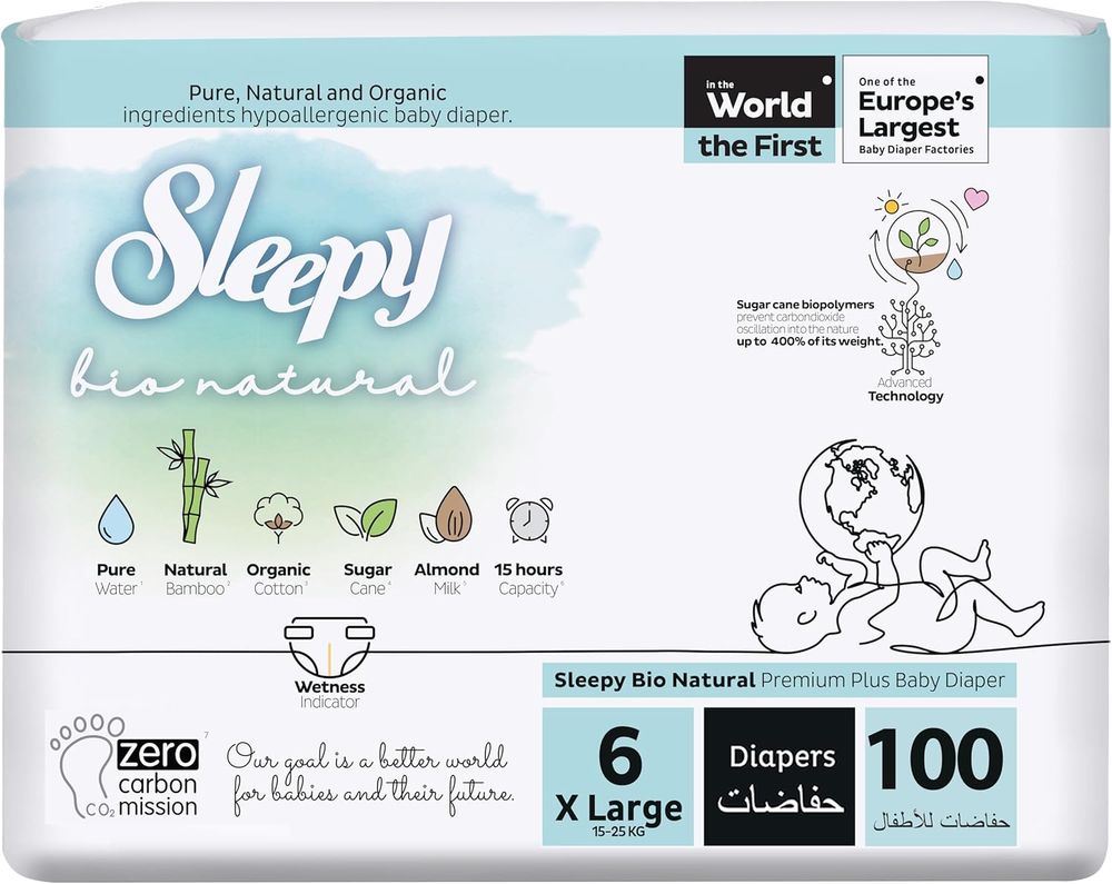 Sleepy - Bio Natural Premium Plus Baby Diaper - Size 6 XL - 15-25 kg - 100 Pcs