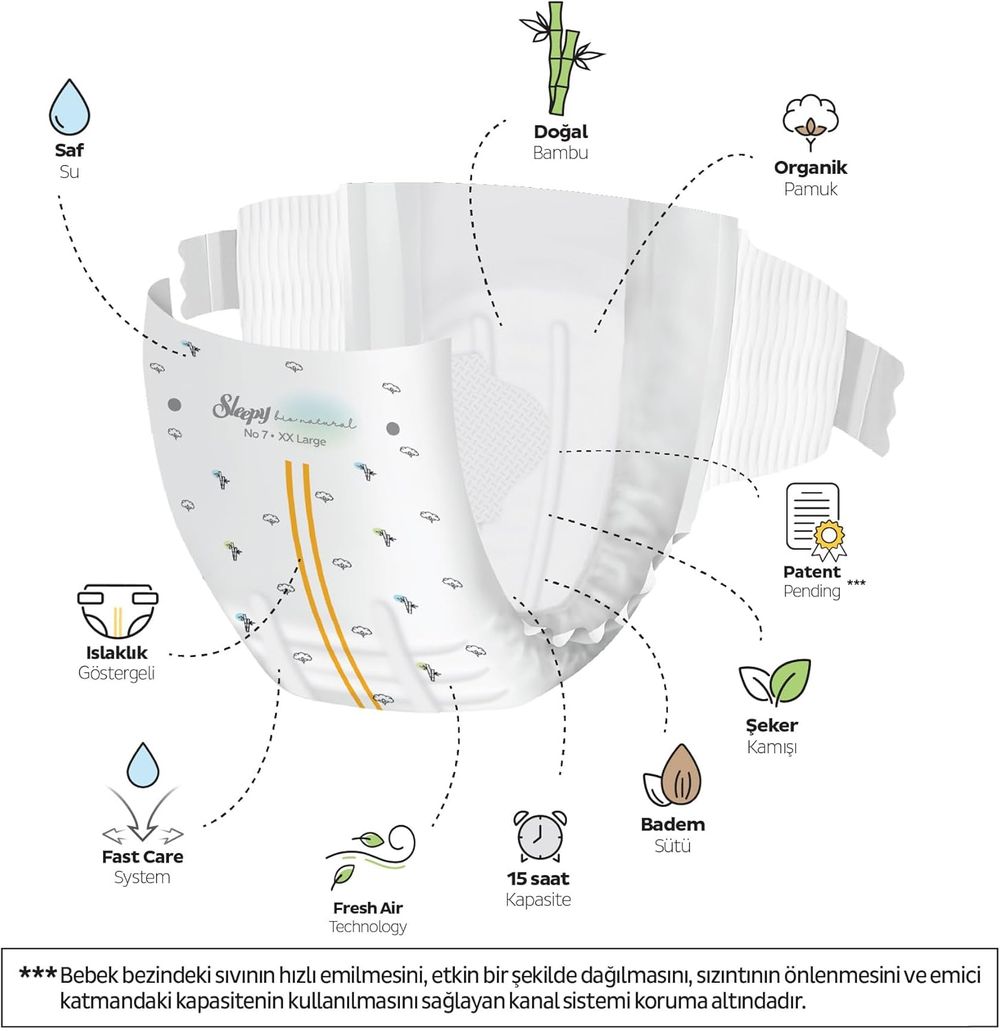Sleepy - Bio Natural Premium Plus Baby Diaper - Size 7 XXL - 20-30 kg - 100 Pcs