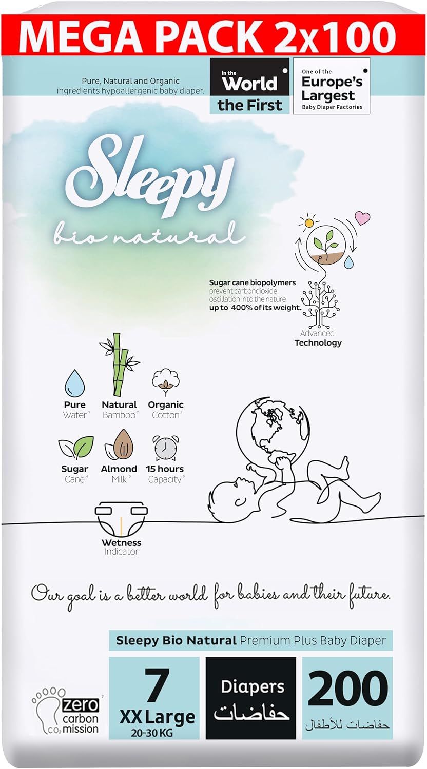 Sleepy - Bio Natural Premium Plus Baby Diaper - Size 7 XXL - 20-30 kg - 200 Pcs