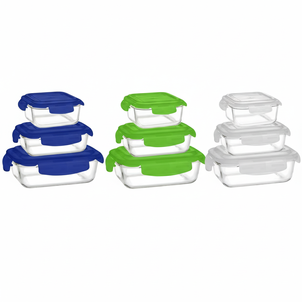 بوروسيل - طقم زجاج لتخزين الطعام - 3 قطع - 320 مل، 370 مل، 1.04 لتر - قد يختلف اللون