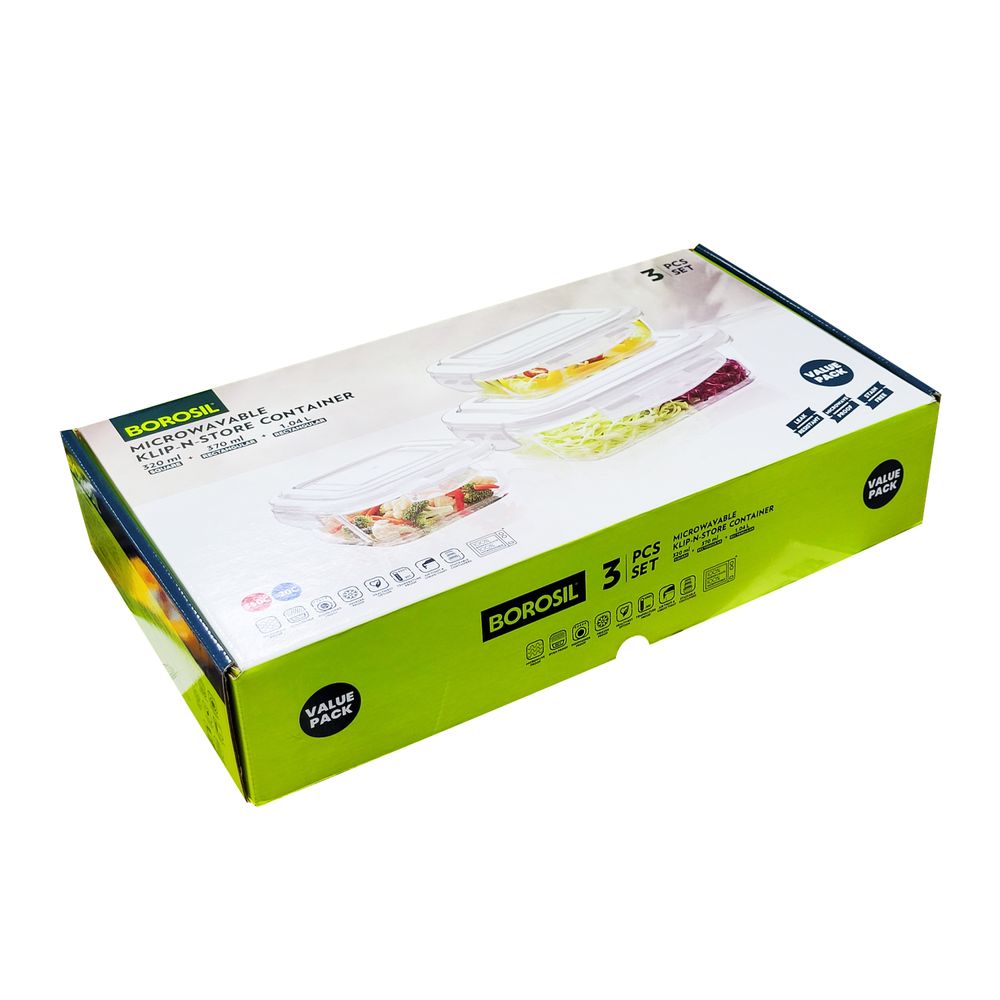 بوروسيل - طقم زجاج لتخزين الطعام - 3 قطع - 320 مل، 370 مل، 1.04 لتر - قد يختلف اللون