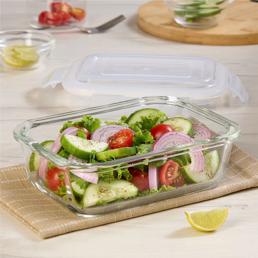 بوروسيل - طقم زجاج لتخزين الطعام - 3 قطع - 320 مل، 370 مل، 1.04 لتر - قد يختلف اللون