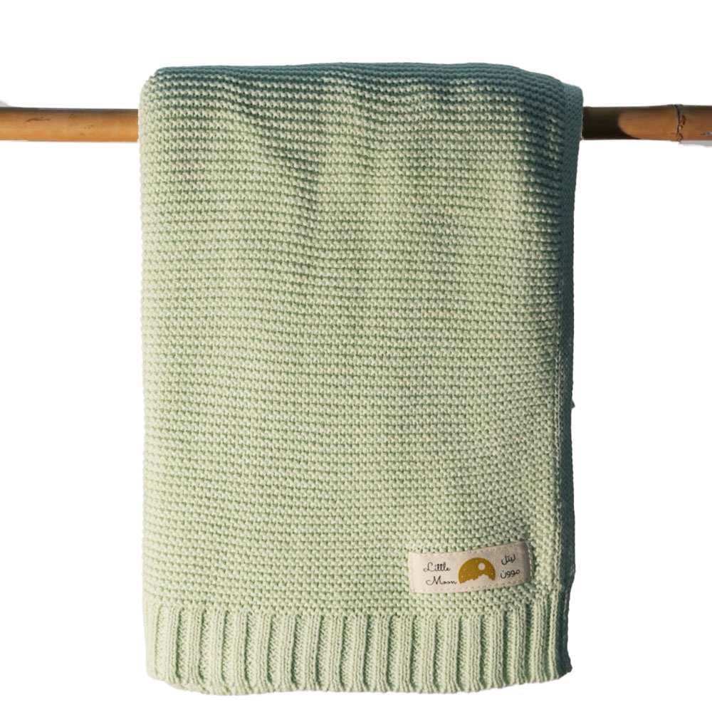 Little Moon - Knitted Baby Blanket - Mint Green