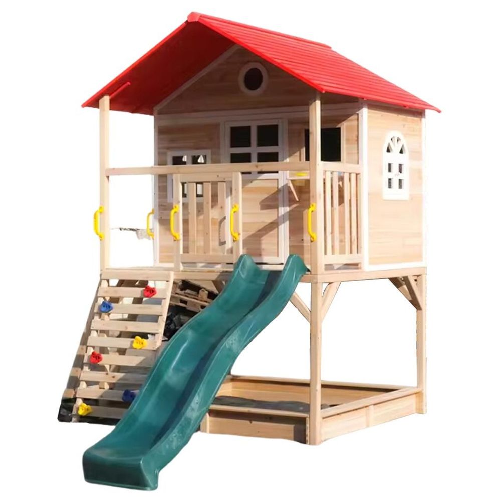 Megastar - Cubby Tubby Wooden Playhouse WithSlide And Climbing Wall