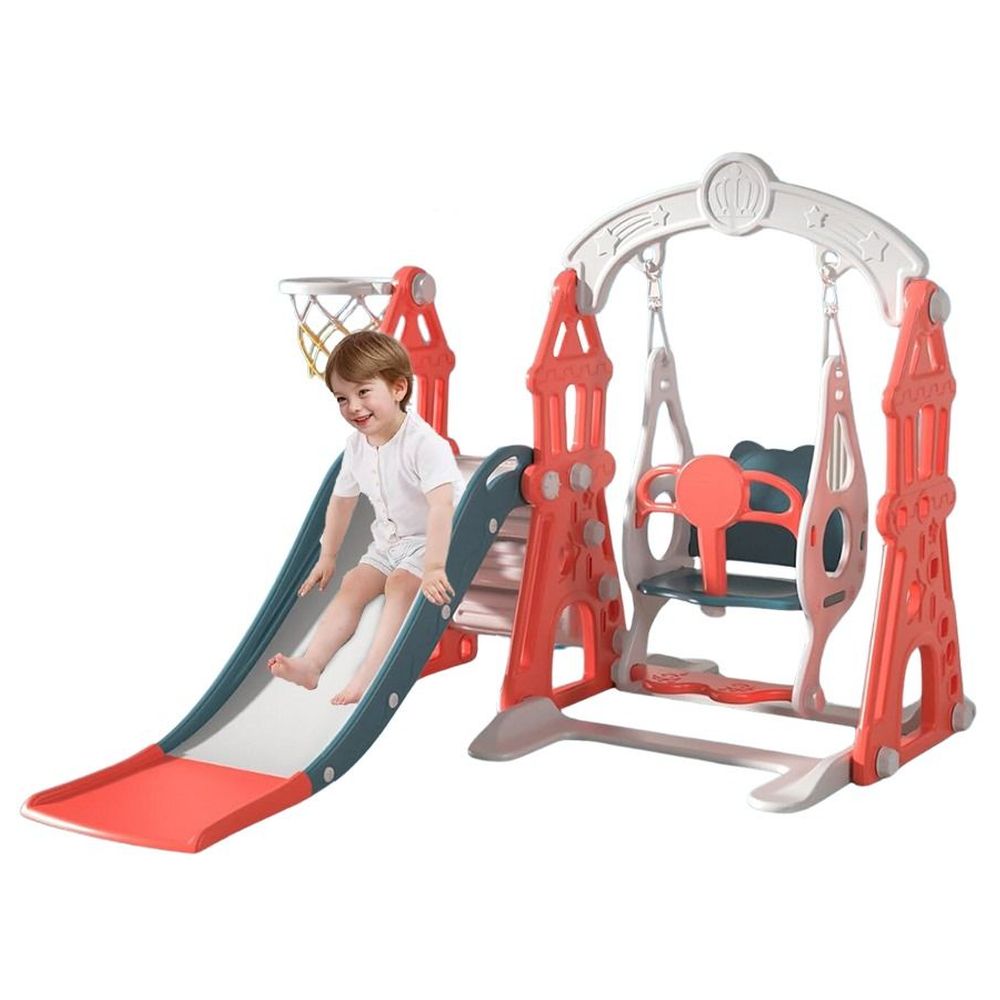 Megastar - 3-In-1 Slide WithSwing & Basketball Hoop Playset - Red