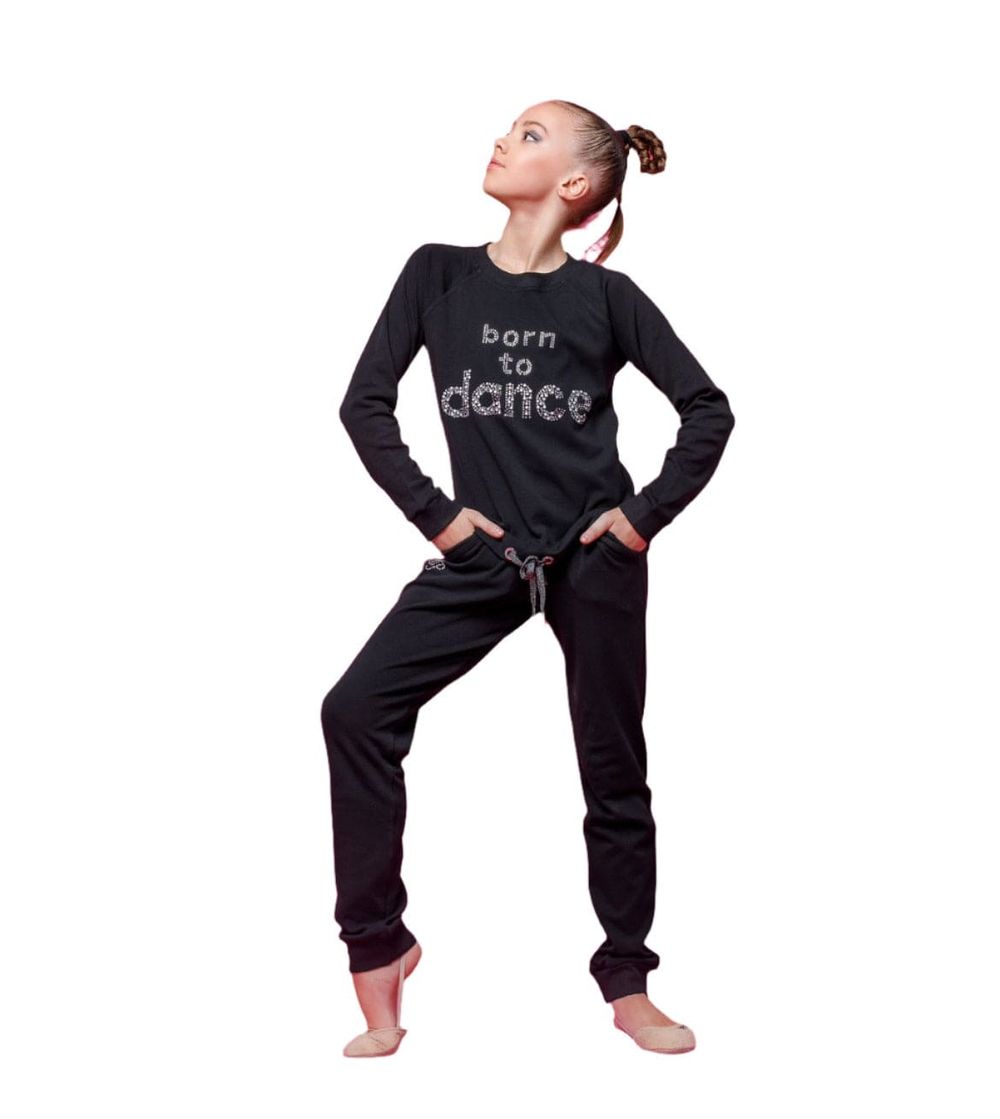 Onesports - 2pc-Set - Girl's Born To Dance Full Sleeves T-Shirt & Pants - Black
