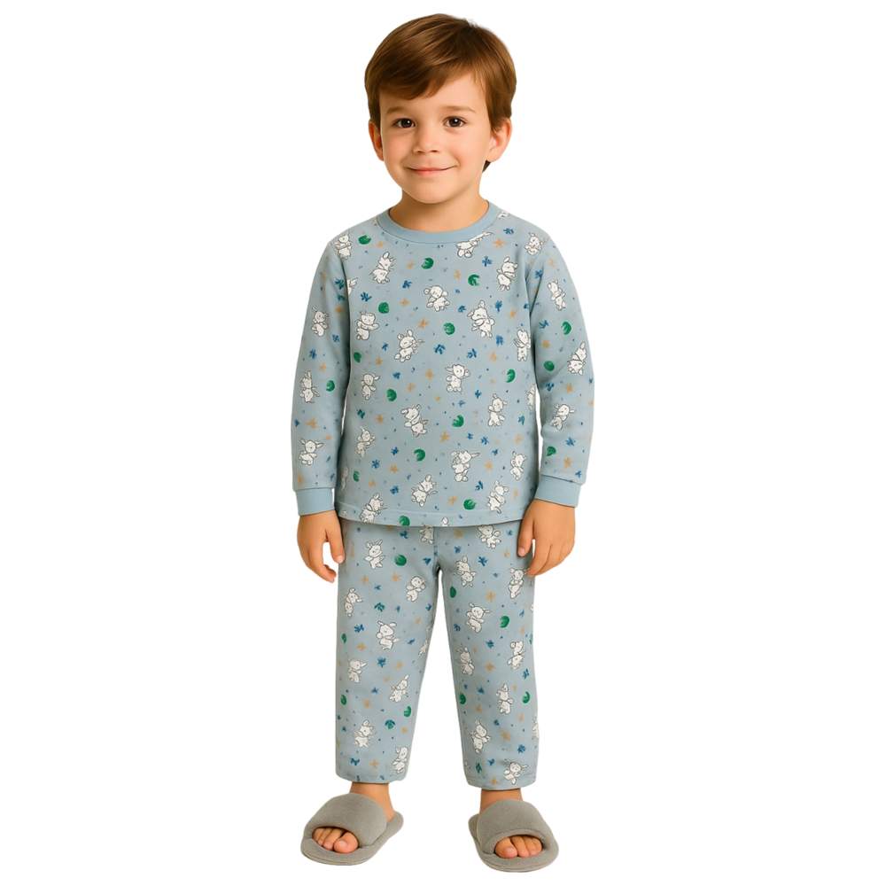 Luay - 2pc-Set - Boys' Bunny Printed Co-Ord T-Shirt & Pants - Sky Blue