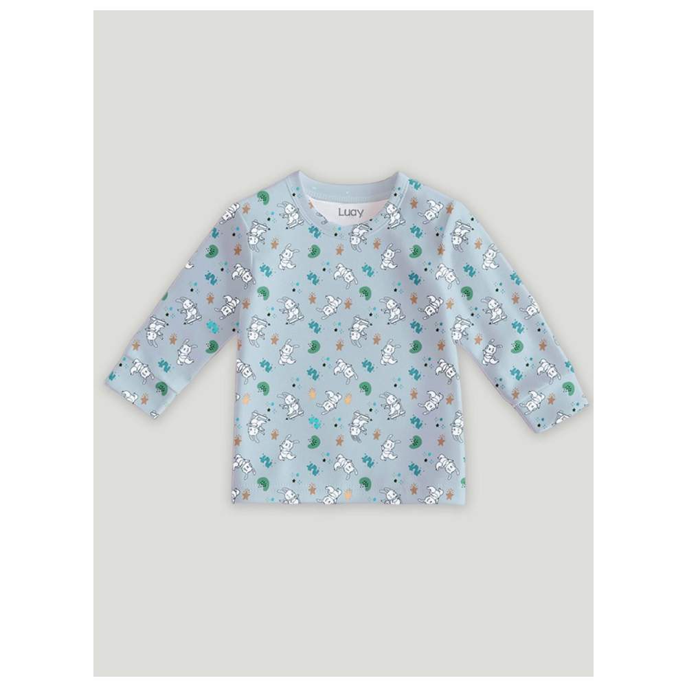 Luay - 2pc-Set - Boys' Bunny Printed Co-Ord T-Shirt & Pants - Sky Blue