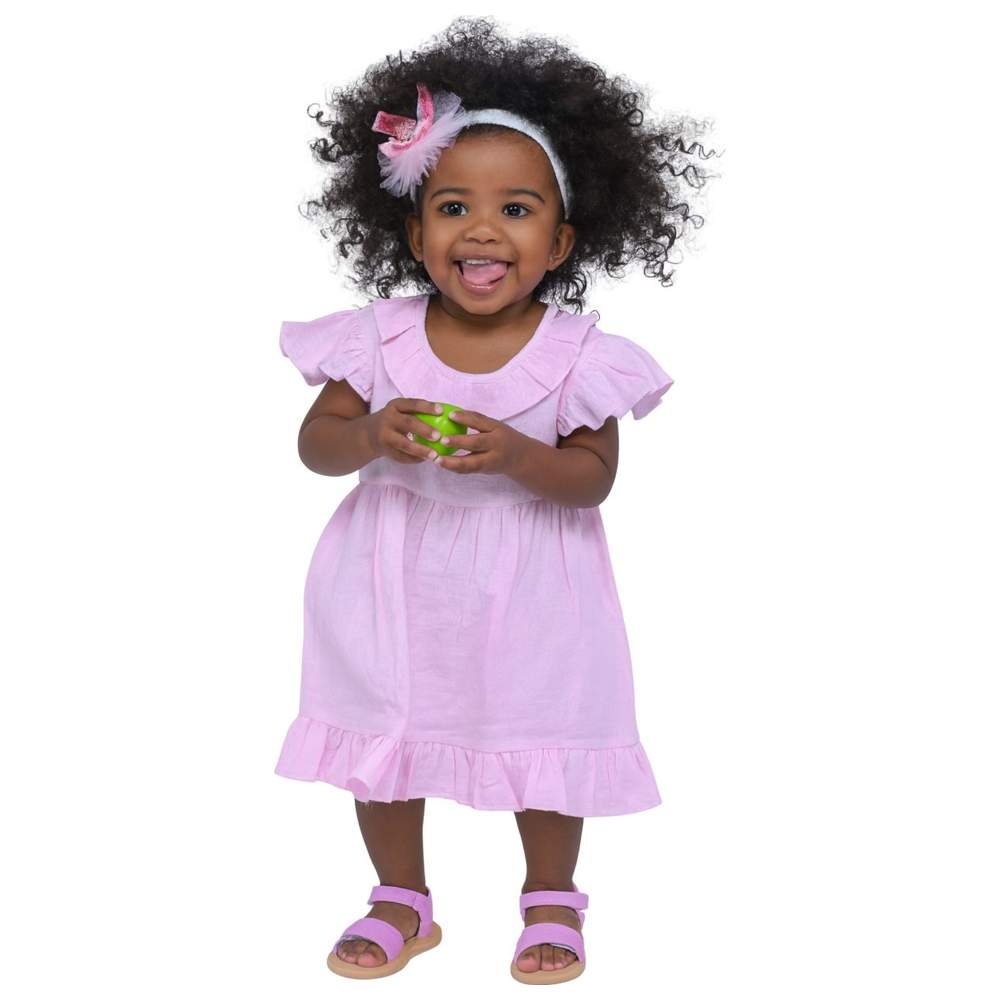 Luay - Baby Girl's Linen Frock With Frills - Pink