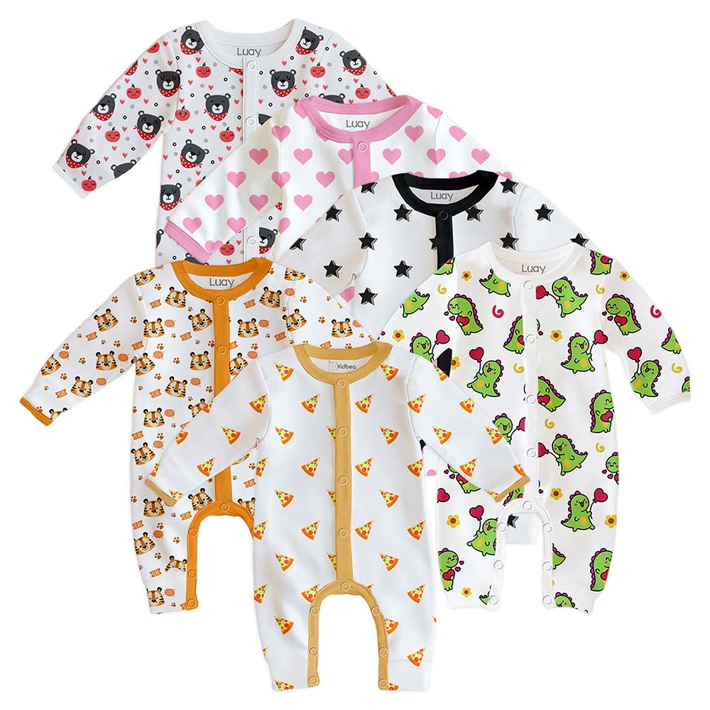 Luay - Printed Full Sleeves Romper Baby Sleepsuit For Baby's - Pack Of 6 - Multicolor