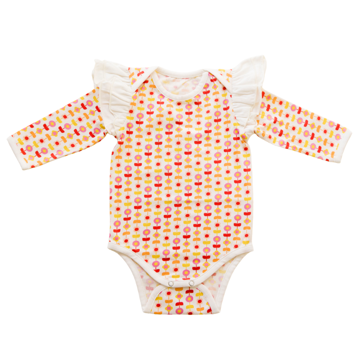 Ola Otter - Ruffle Full Sleeve Bodysuit - Indian Flora White