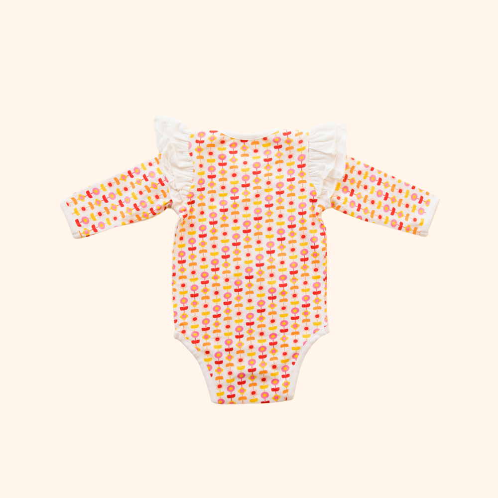 Ola Otter - Ruffle Full Sleeve Bodysuit - Indian Flora White