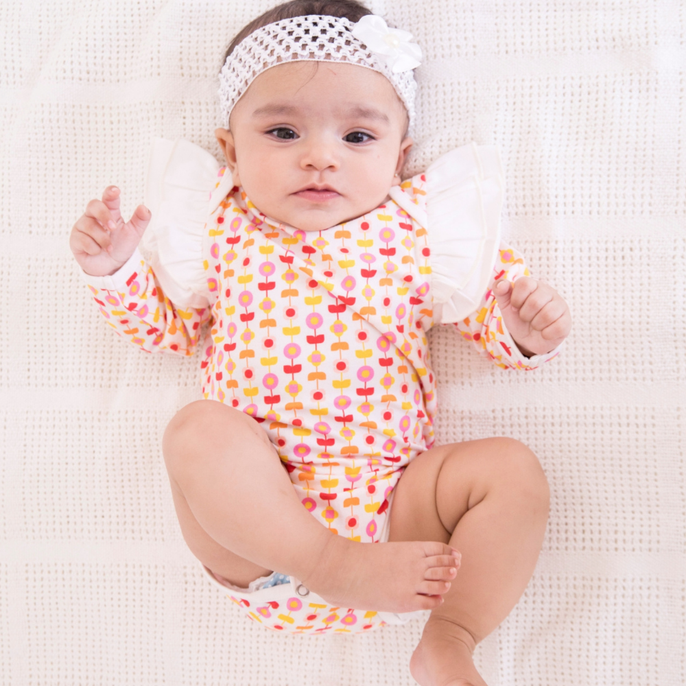 Ola Otter - Ruffle Full Sleeve Bodysuit - Indian Flora White
