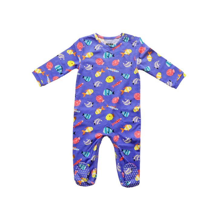 Ola Otter - Sleepsuit With Footsie - Fuzzy Fishes