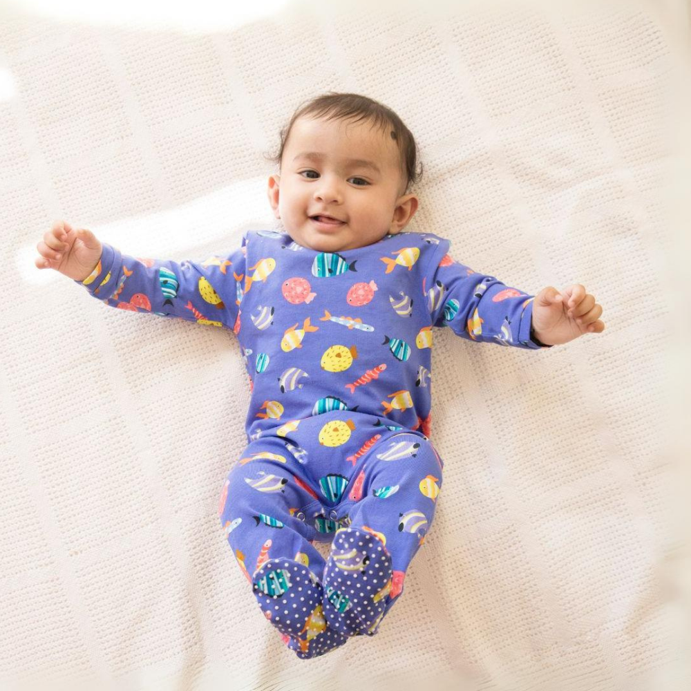 Ola Otter - Sleepsuit With Footsie - Fuzzy Fishes