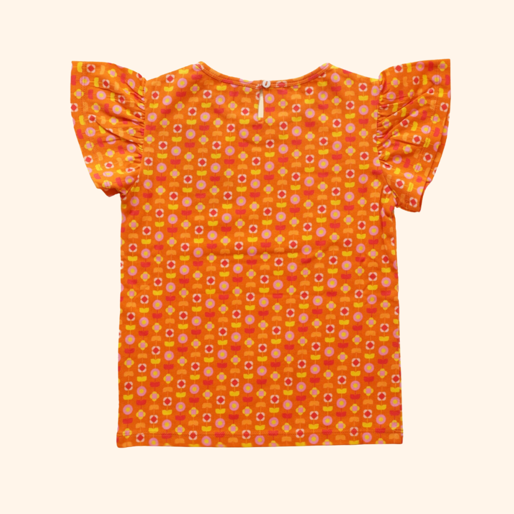 أولا أوتر - بلوزة بأكمام فراشة - فلورا هندية برتقالية