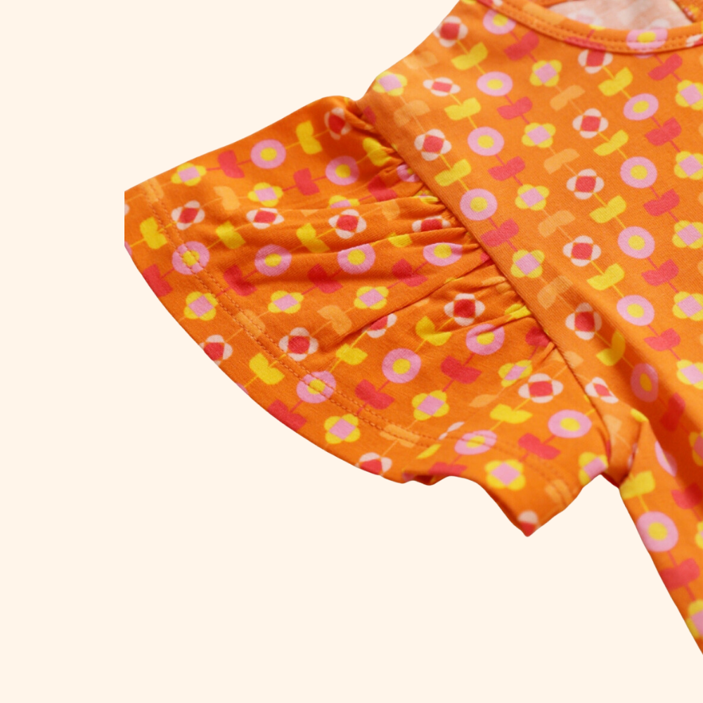 أولا أوتر - بلوزة بأكمام فراشة - فلورا هندية برتقالية