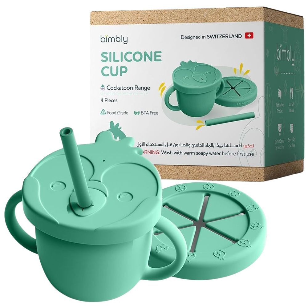 بيمبلي - كوب سيليكون متعدد الاستخدامات 3 في 1 - أخضر - 4 قطع