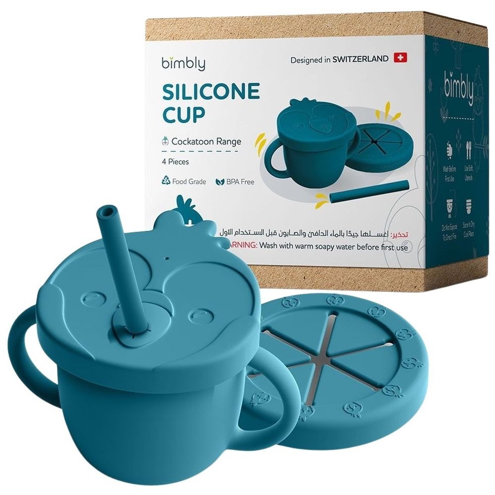 بيمبلي - كوب سيليكون متعدد الاستخدامات 3 في 1 - أزرق داكن - 4 قطع