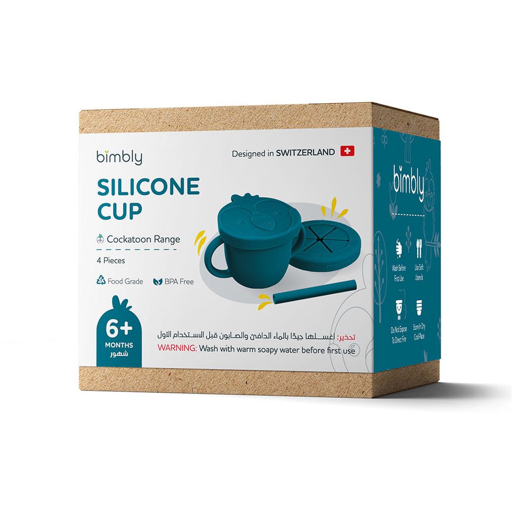 بيمبلي - كوب سيليكون متعدد الاستخدامات 3 في 1 - أزرق داكن - 4 قطع