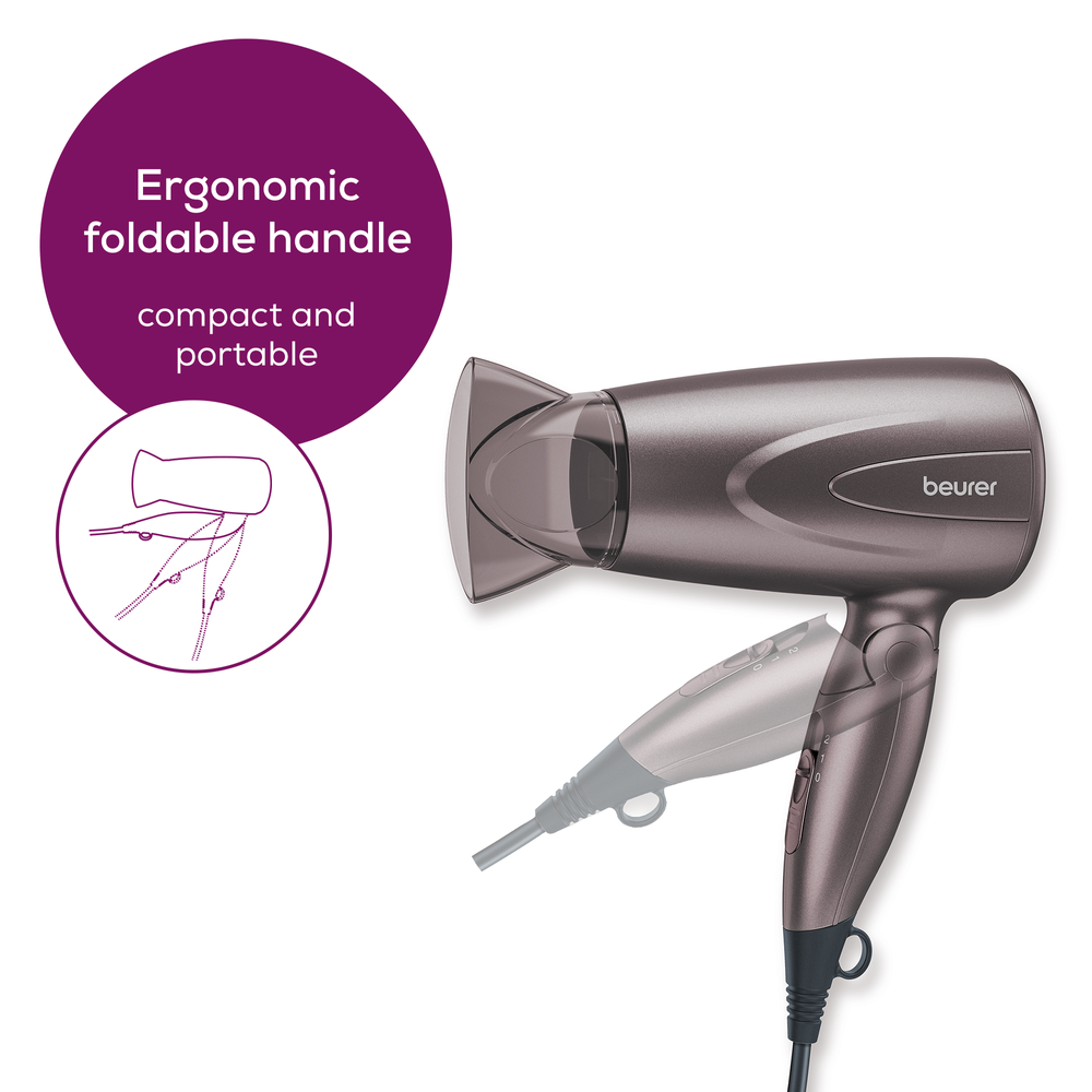 Beurer - Foldable Compact Hair Dryer 1300 W - Dark Beige