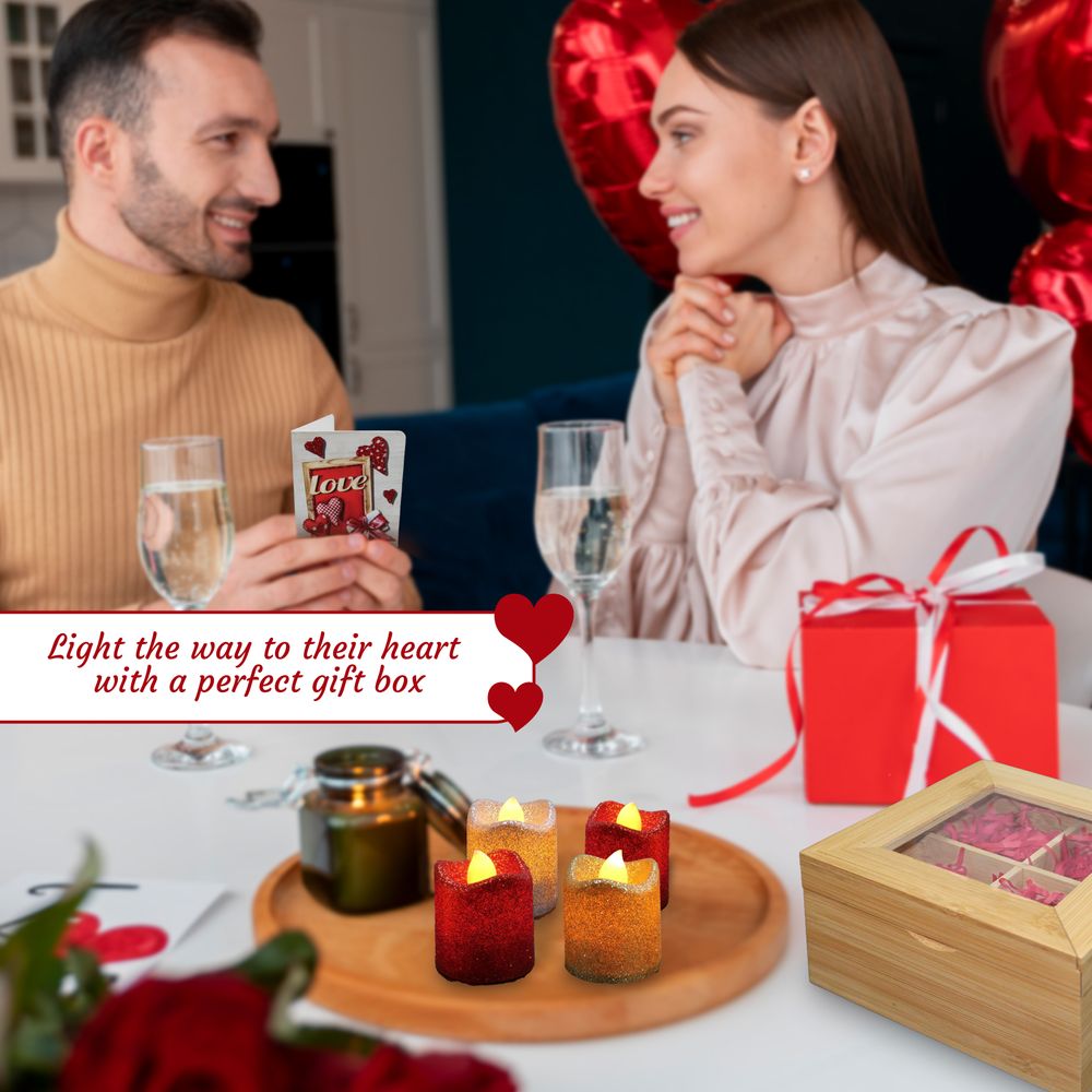 Jinou - Artificial Candle Lights In Bamboo Box - 4 Pcs