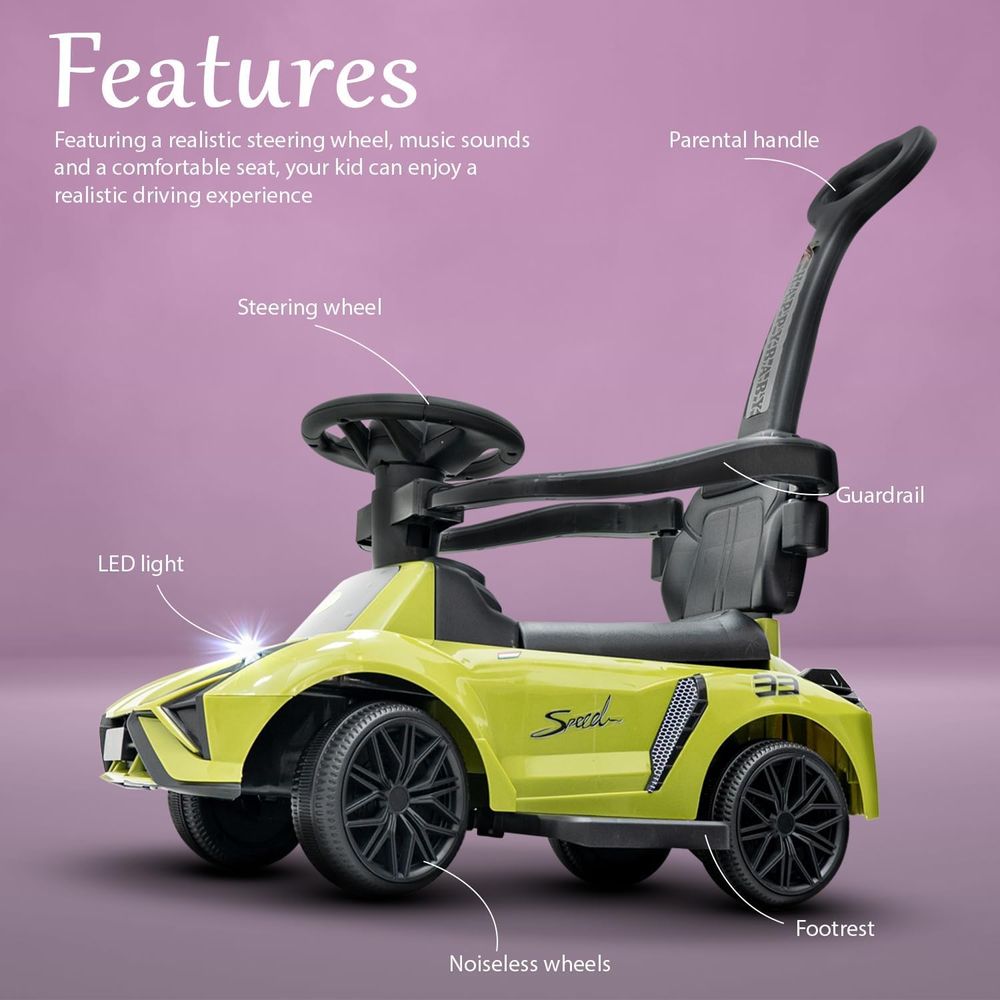 بايبي - سيارة دفع للأطفال مزودة بإضاءة وموسيقى - خضراء