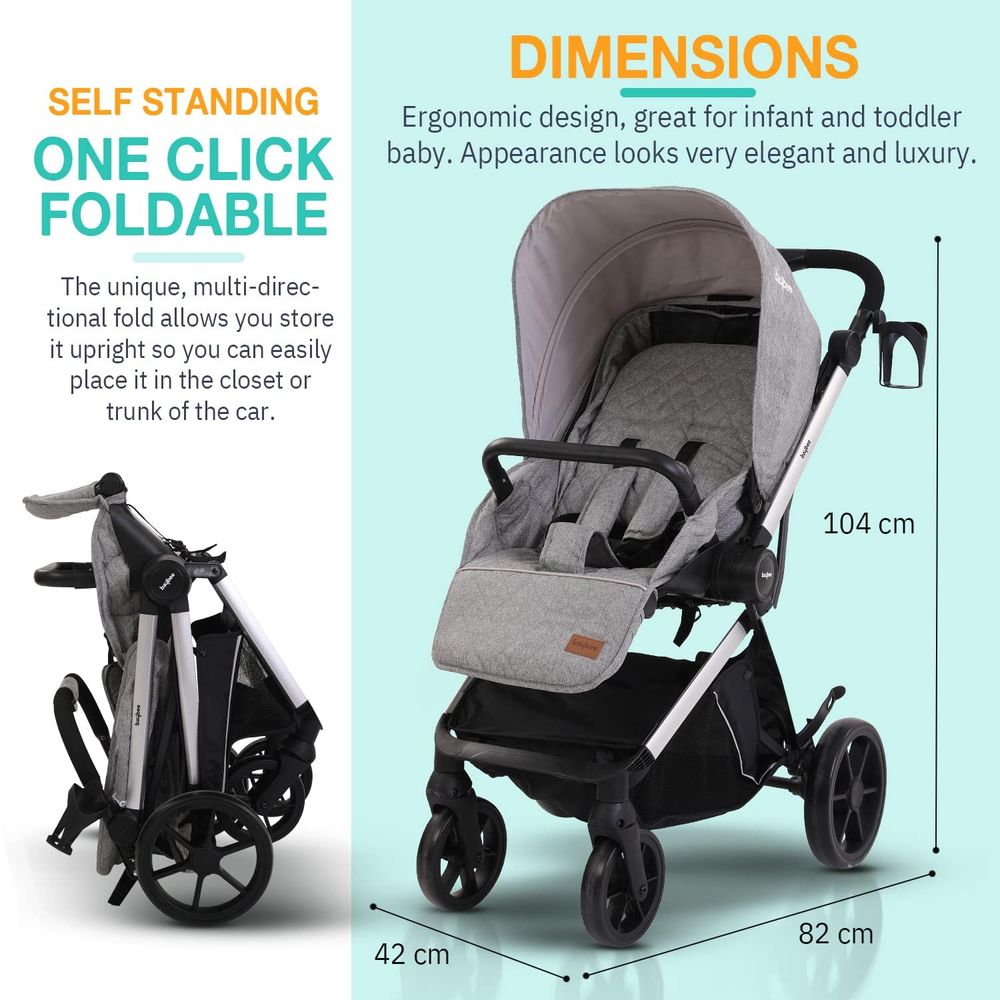 Baybee - 3-in-1 Convertible Baby Pram Stroller with Car Seat