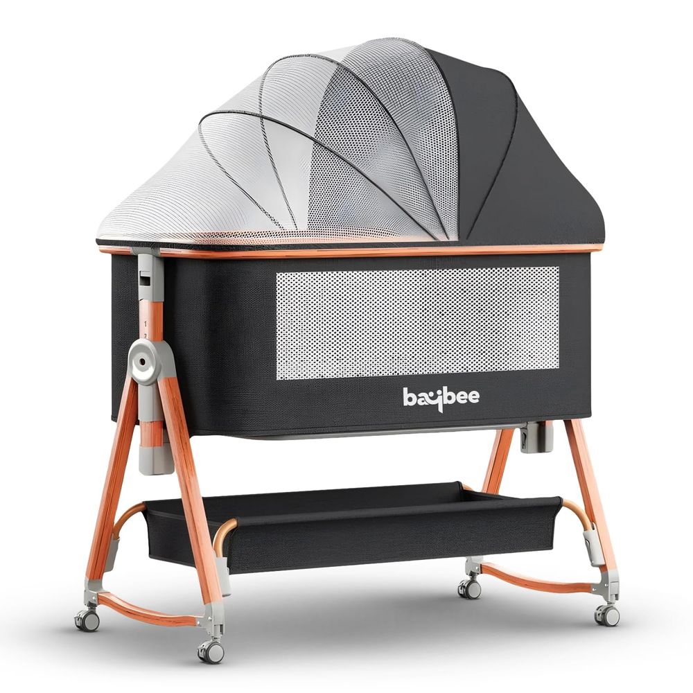 بايبي - سرير أطفال قابل للطي وسرير جانبي  3 في 1 - أسود