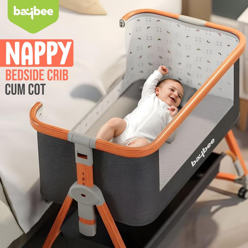 Baybee - 3-In-1 Foldable Baby Bassinet & Bedside Sleeper - Grey
