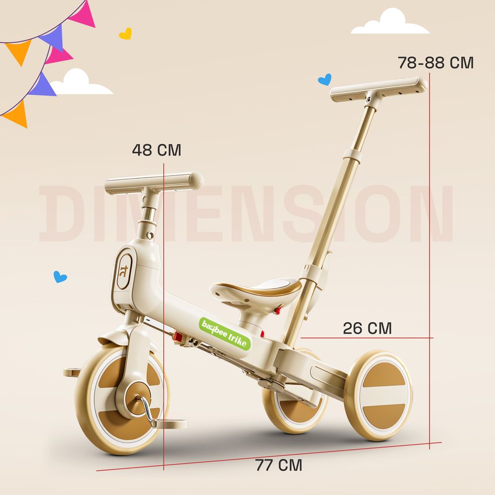 Baybee - Novak 4-In-1 Convertible Baby Tricycle - Brown