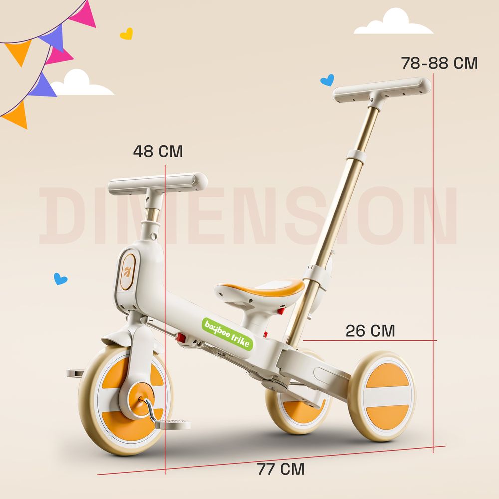 Baybee - Novak 4-In-1 Convertible Baby Tricycle - Orange