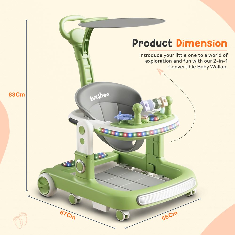 Baybee - 2-In-1 Push Baby Walker - Green