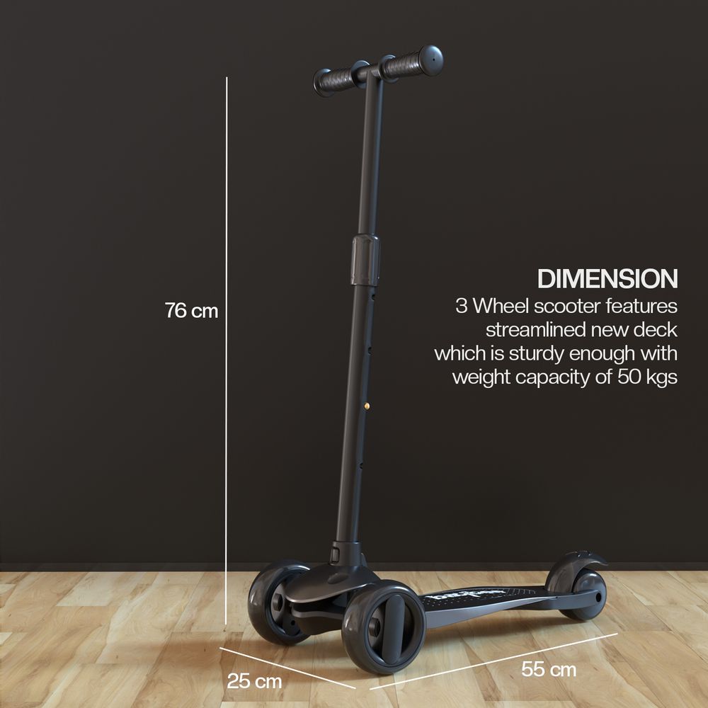 بايبي - سكوتر ألفا للأطفال بعجلات LED من البولي يوريثين - أسود