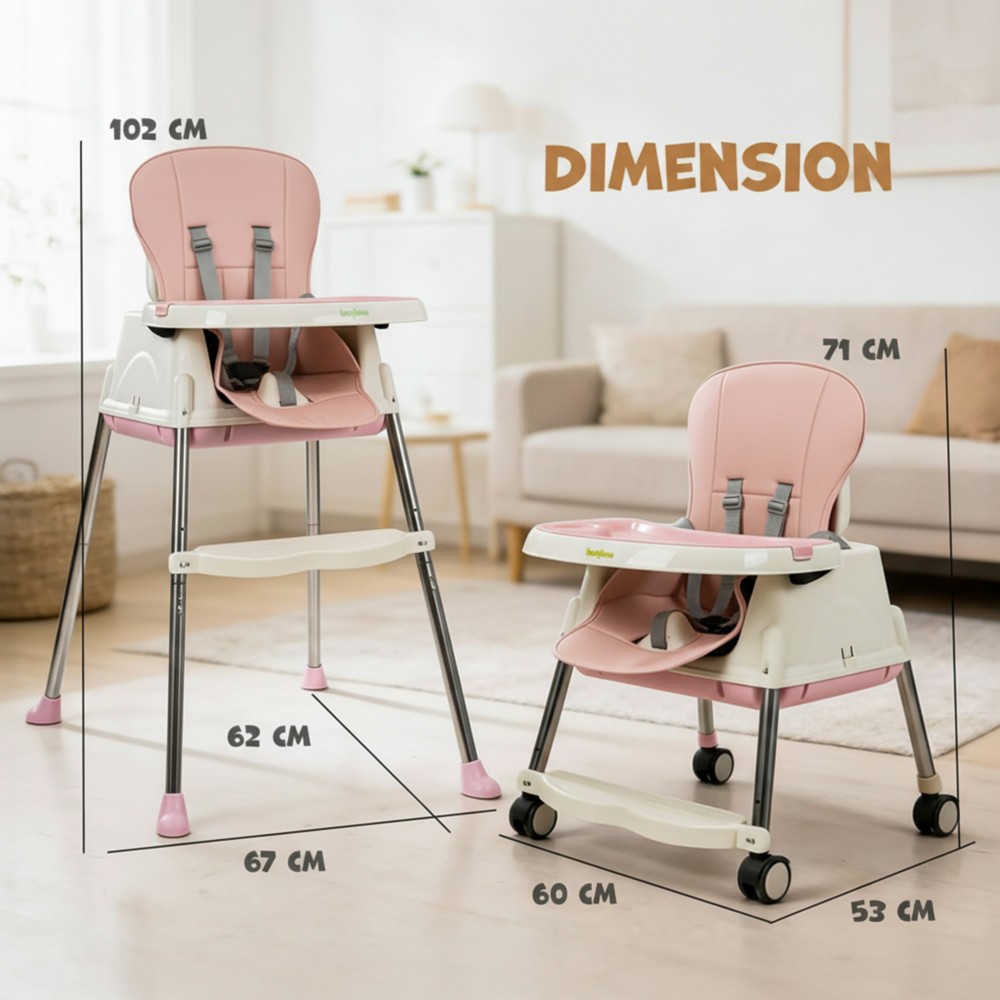 Baybee 4-In-1 Convertible Baby High Chair - Pink