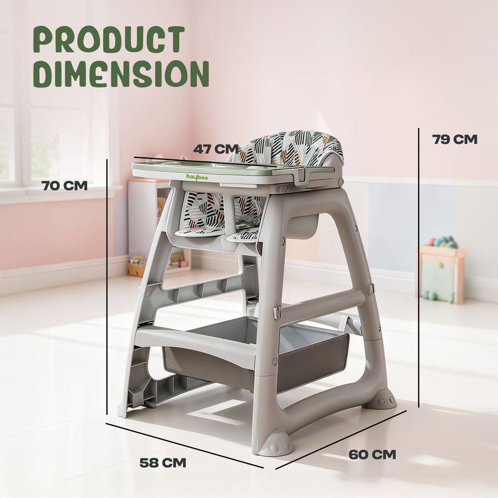 Baybee - Baby High Chair With Adjustable Gear - Multicolor