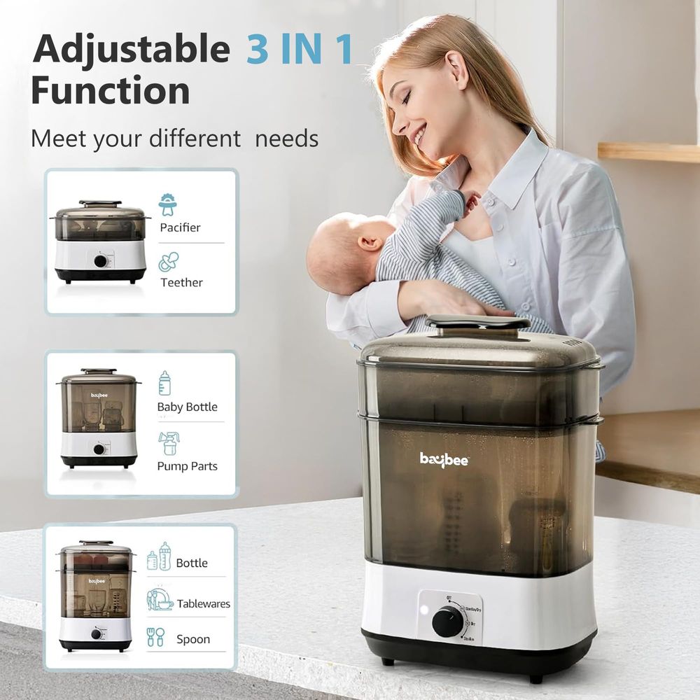 بيبي - جهاز تعقيم وتجفيف رضاعات بالبخار النقي - كهربائي - سعة 8 رضاعات