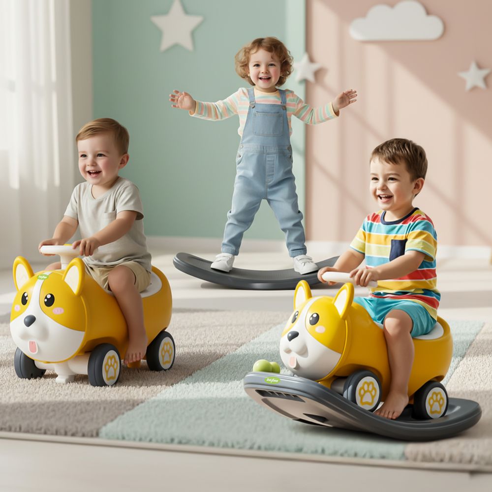 Baybee - Rocco 3-In-1 Baby Ride-On Push Car With Rocker & Balance Board Mode - Yellow