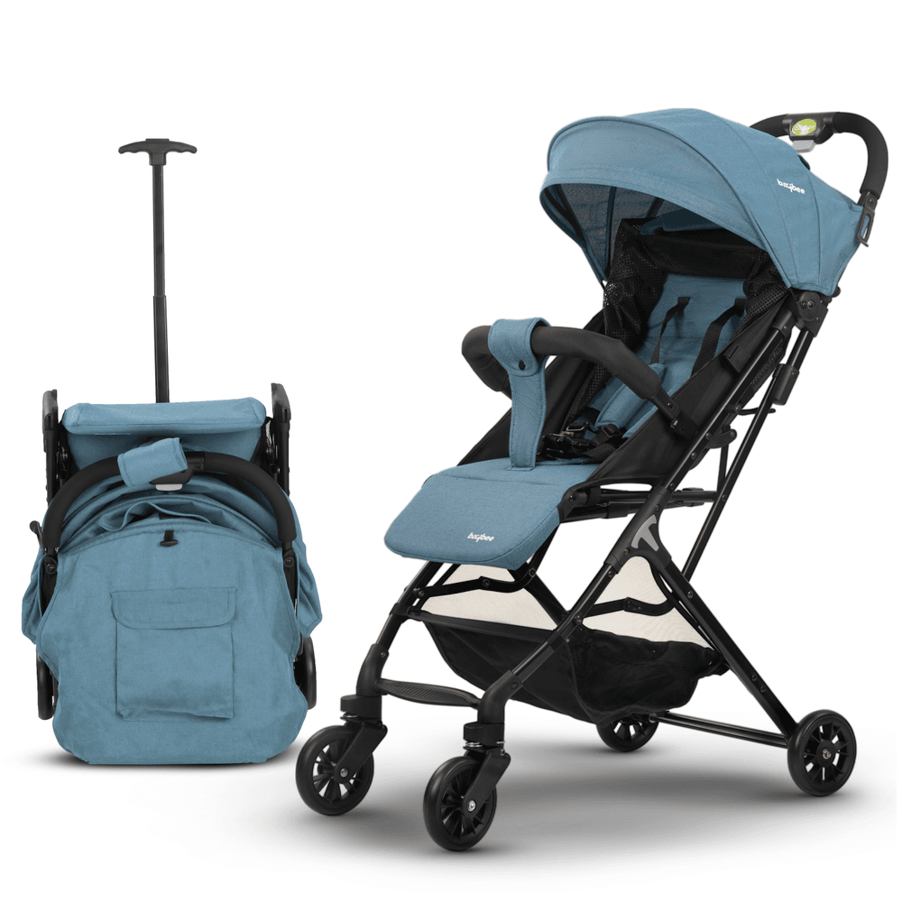 بايبي - عربية أطفال قابلة للطي بإطار معدني ومقبض للوالدين - أزرق